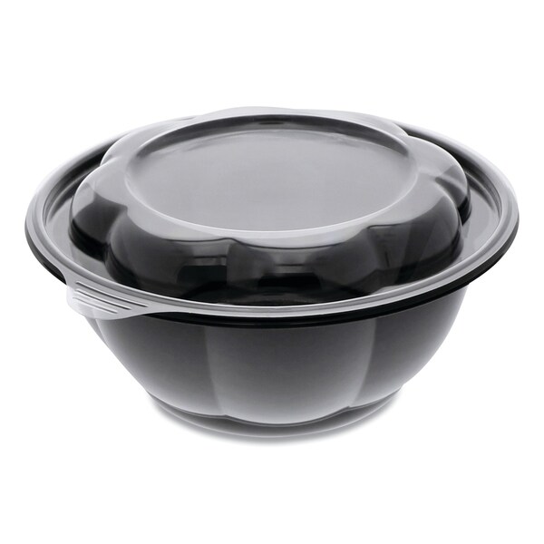 Pactiv Evergreen Roseware Bowl and Lid Combo, 80 oz, 9.75" Diameter x 9h", Black Base/Clear Lid, PK252 - LRW80B120