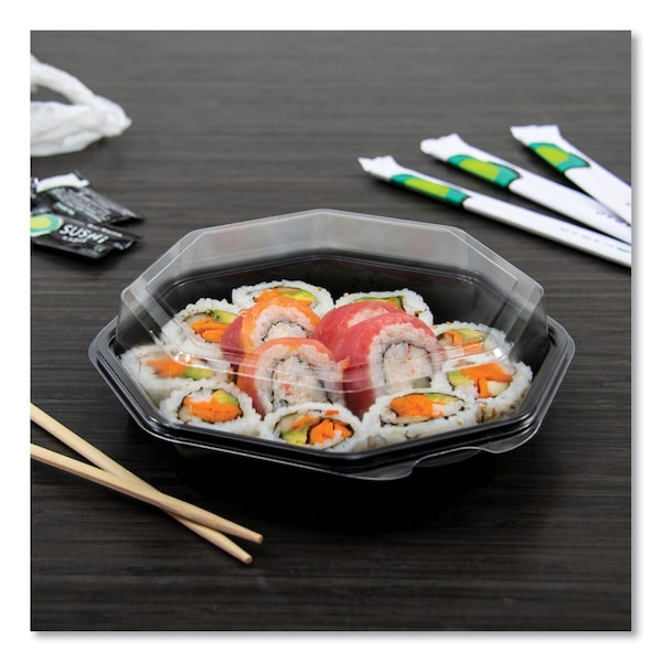 Dart OctaView Hinged-Lid Cold Food Containers, 28 oz, 7.94 x 7.5 x 3.2, Black/Clear, PK100, 100PK - 865612-PS94