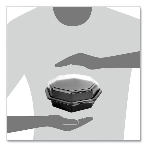 Dart OctaView Hinged-Lid Cold Food Containers, 28 oz, 7.94 x 7.5 x 3.2, Black/Clear, PK100, 100PK - 865612-PS94