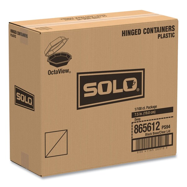Dart OctaView Hinged-Lid Cold Food Containers, 28 oz, 7.94 x 7.5 x 3.2, Black/Clear, PK100, 100PK - 865612-PS94