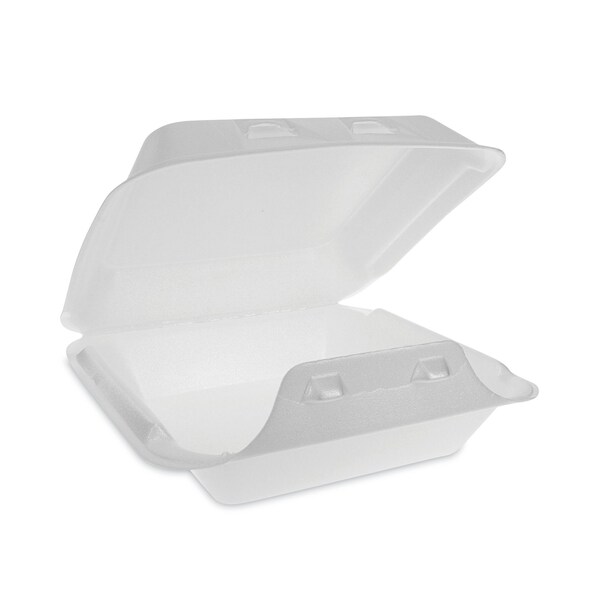 Pactiv Evergreen SmartLock Foam Hinged Containers, Medium, 8 x 8 x 3, White, PK150 - YHLW08010000