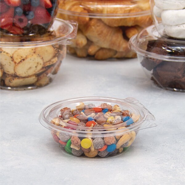 Dart SafeSeal Tamper-Resistant, Tamper-Evident Bowls with Flat Lid, 8 oz, 5.5 in. Diax1.7 in. H, Clear, 240PK - CTR8BF