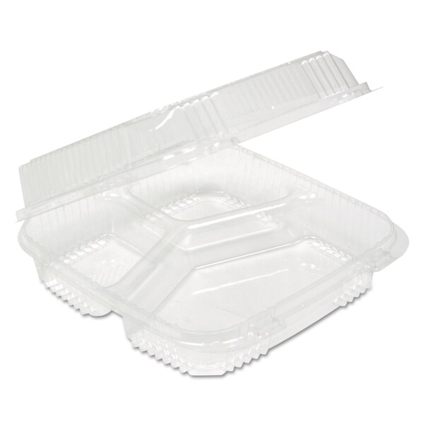 Pactiv Evergreen ClearView SmartLock Food Containers, 3-Compartment, 5 oz/14 oz, 8.2 x 8.34 x 2, 91, Clear, PK200 - YCI811230000