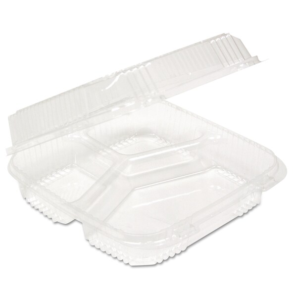 Pactiv Evergreen ClearView SmartLock Food Containers, 3-Compartment, 5 oz/14 oz, 8.2 x 8.34 x 2, 91, Clear, PK200 - YCI811230000