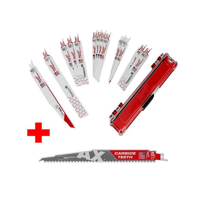 Juego de hojas para sierra de vaivén Milwaukee SAWZALL para demolición, corte de madera y metal (13 piezas) con hoja de 9 pulgadas y dientes de carburo AX - 49-22-1113-48-00-5226.