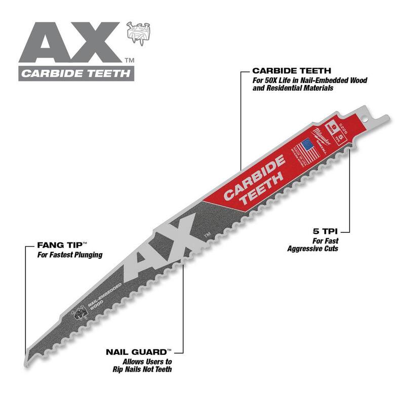 Juego de hojas para sierra de vaivén Milwaukee SAWZALL para demolición, corte de madera y metal (13 piezas) con hoja de 9 pulgadas y dientes de carburo AX - 49-22-1113-48-00-5226.