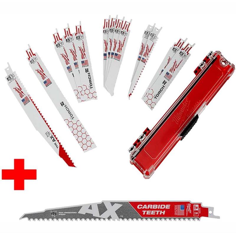 Juego de hojas para sierra de vaivén Milwaukee SAWZALL para demolición, corte de madera y metal (13 piezas) con hoja de 9 pulgadas y dientes de carburo AX - 49-22-1113-48-00-5226.