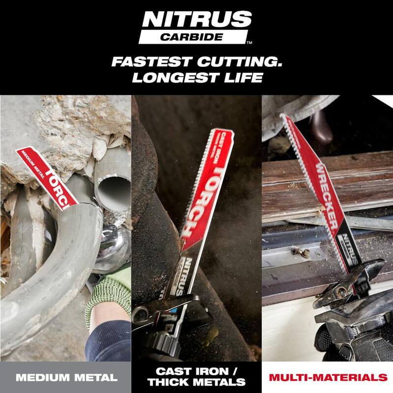Milwaukee 9 in. 10 TPI TORCH Nitrus Carbide Teeth Medium Metal Cutting SAWZALL Reciprocating Saw Blade (Paquete de 5) - 48-00-6552