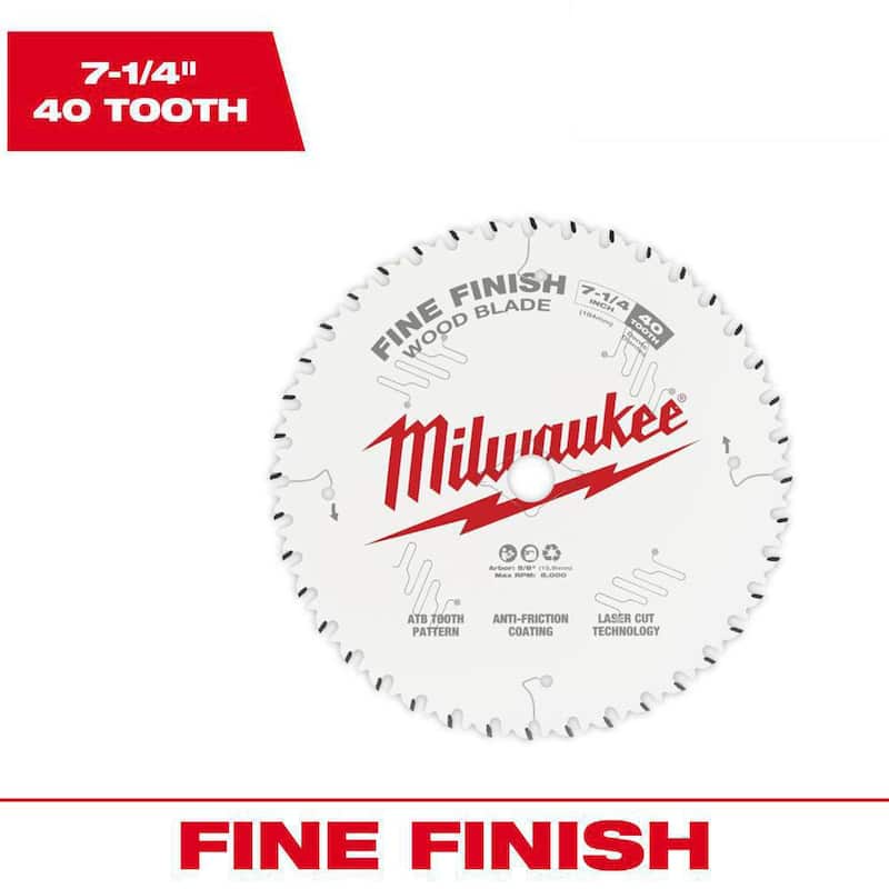 Hoja de sierra circular de acabado fino Milwaukee de 7-1/4 pulgadas x 40 dientes - 48-40-0726