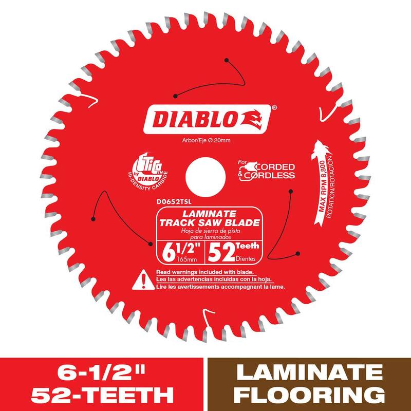 Hoja de sierra para riel de laminado DIABLO de 6-1/2 pulgadas y 52 dientes - D0652TSL