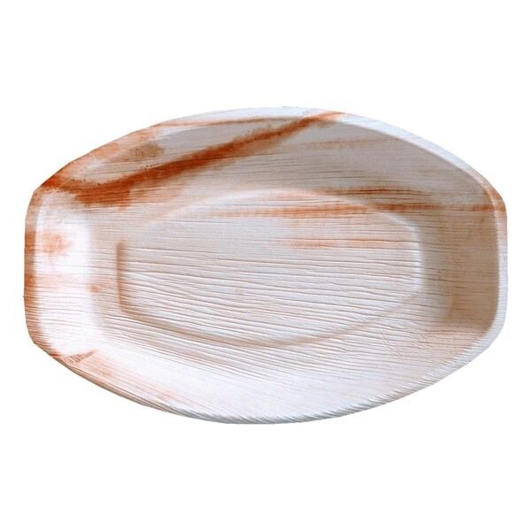 Smarty Had A Party 9" x 13" Oval Natural Palm Leaf Eco-Friendly Disposable Trays (100 Trays), 100PK - 5514T-CASE