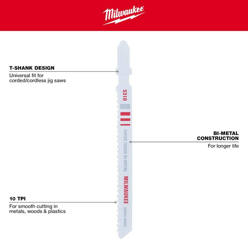 Hoja de sierra de calar de madera incrustada con clavo de t-shank de 4 pulgadas y 10 TPI de Milwaukee - 48-42-5310