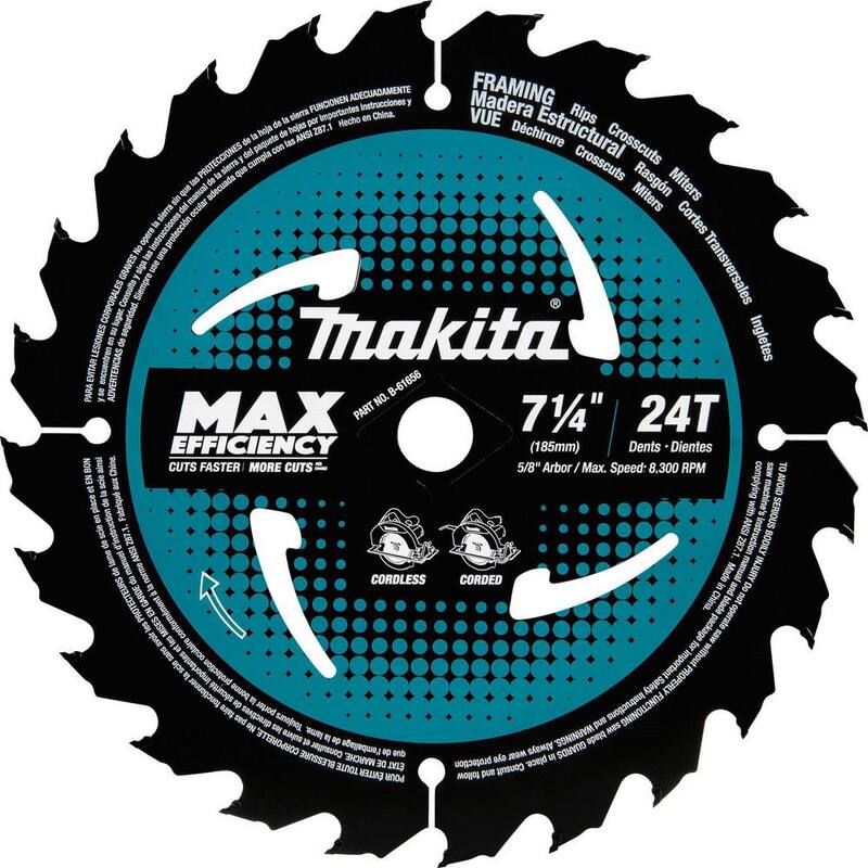 Hoja de sierra circular Makita de 7-1/4 pulgadas, 24T de carburo con Kerf ultra delgada de máxima eficiencia para estructuras (paquete de 3) - B-61656-3