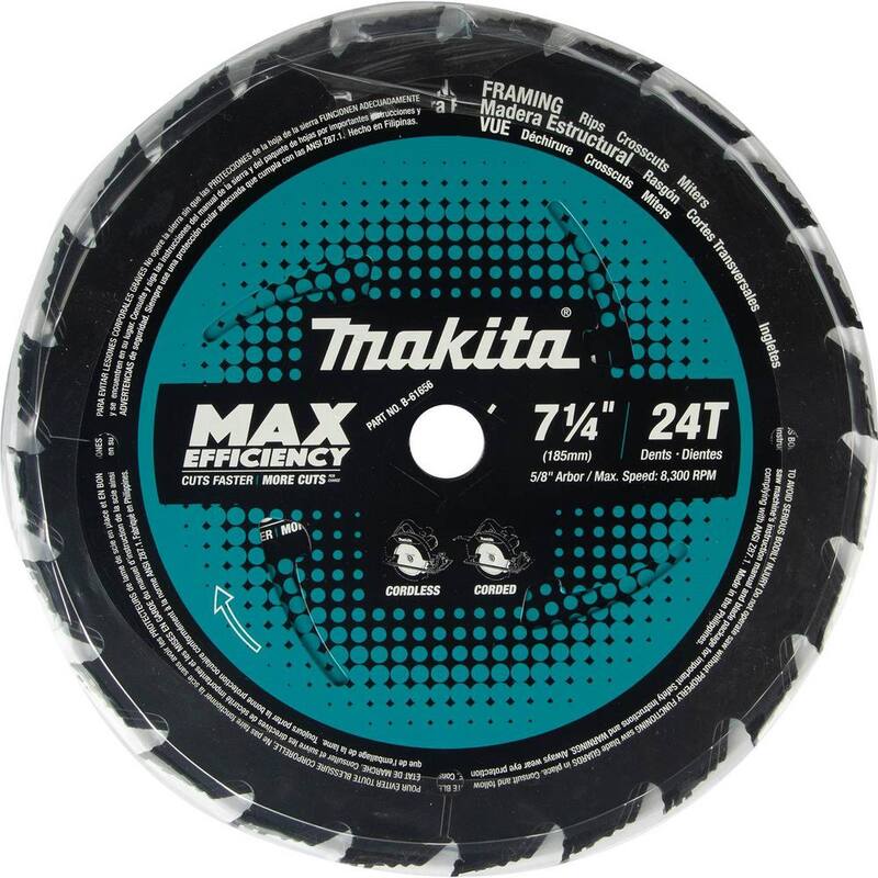 Hoja de sierra circular Makita de 7-1/4 pulgadas, 24T de carburo con Kerf ultra delgada de máxima eficiencia para estructuras (paquete de 3) - B-61656-3