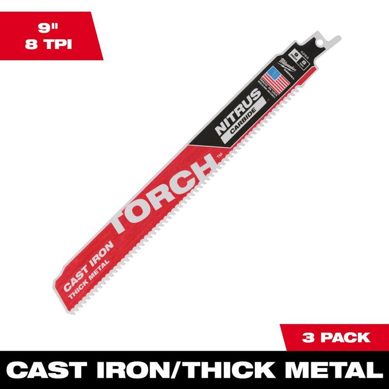Milwaukee 9 pulgadas, 8 TPI, TORCH Nitrus, dientes de carburo, hoja de sierra SAWZALL para corte de metal (paquete de 3) - 48-00-5362