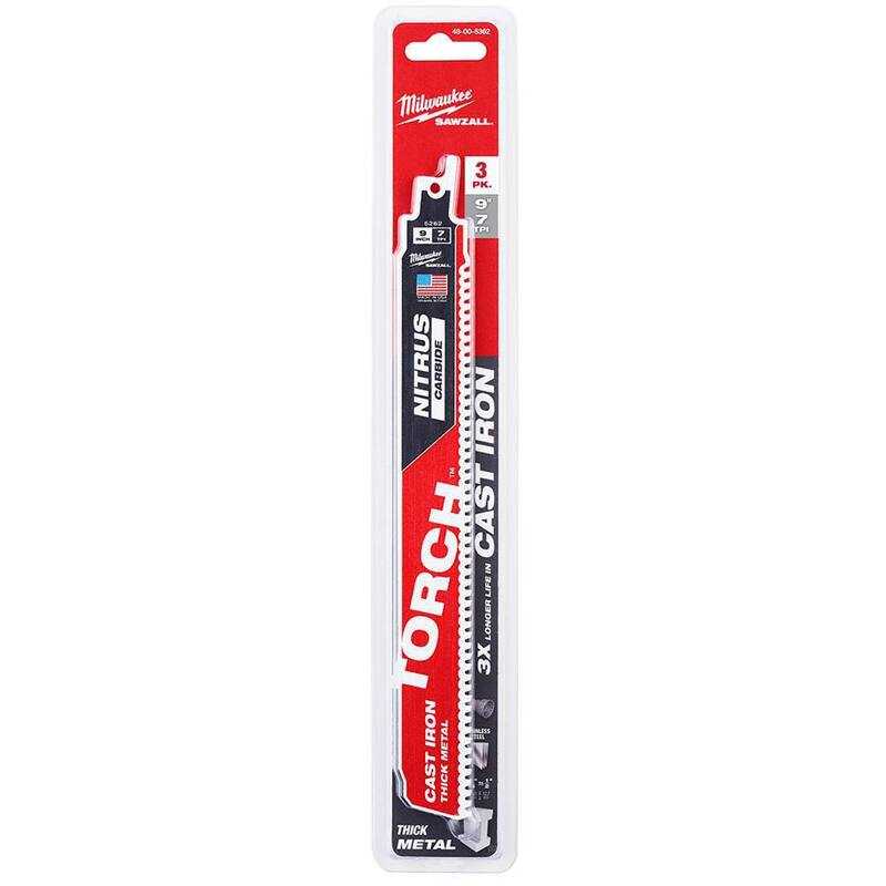 Milwaukee 9 pulgadas, 8 TPI, TORCH Nitrus, dientes de carburo, hoja de sierra SAWZALL para corte de metal (paquete de 3) - 48-00-5362