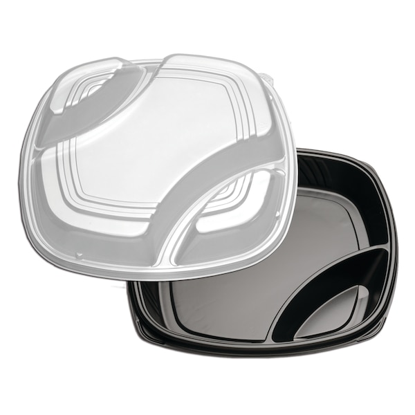 Forum 3 Compartment Black/Clear Deep Tray High Dome Lid Combo Pack, PK25 - CF723-1693CP
