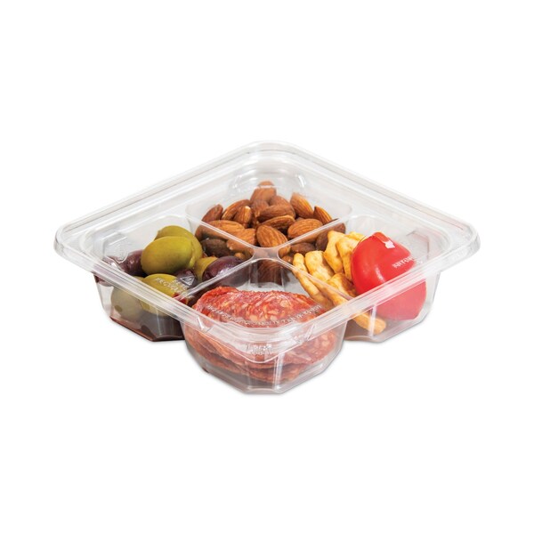Dart TamperGuard Snack Boxes, 4-Compartment, 6.3 x 6.3 x 1.8, Clear, Plastic, 300PK - SBTG4S