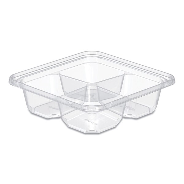 Dart TamperGuard Snack Boxes, 4-Compartment, 6.3 x 6.3 x 1.8, Clear, Plastic, 300PK - SBTG4S