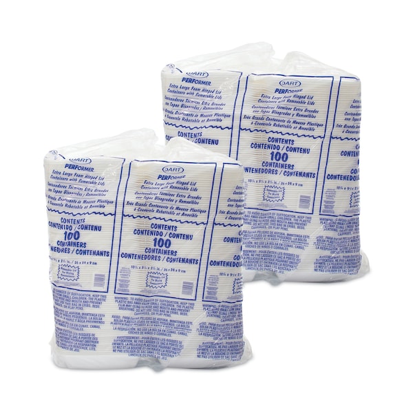Dart Hinged Lid Carryout Container, 9.5 x 10.33 x 3.5, White, Foam, PK200, 200PK - 110HT1