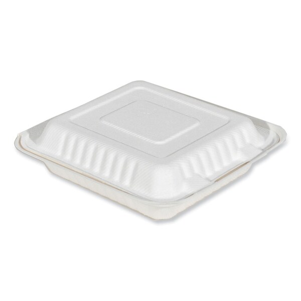 Sct ChampWare Molded-Fiber Clamshell Containers, 8 x 8, White, Sugarcane, 200PK - SCH 18942