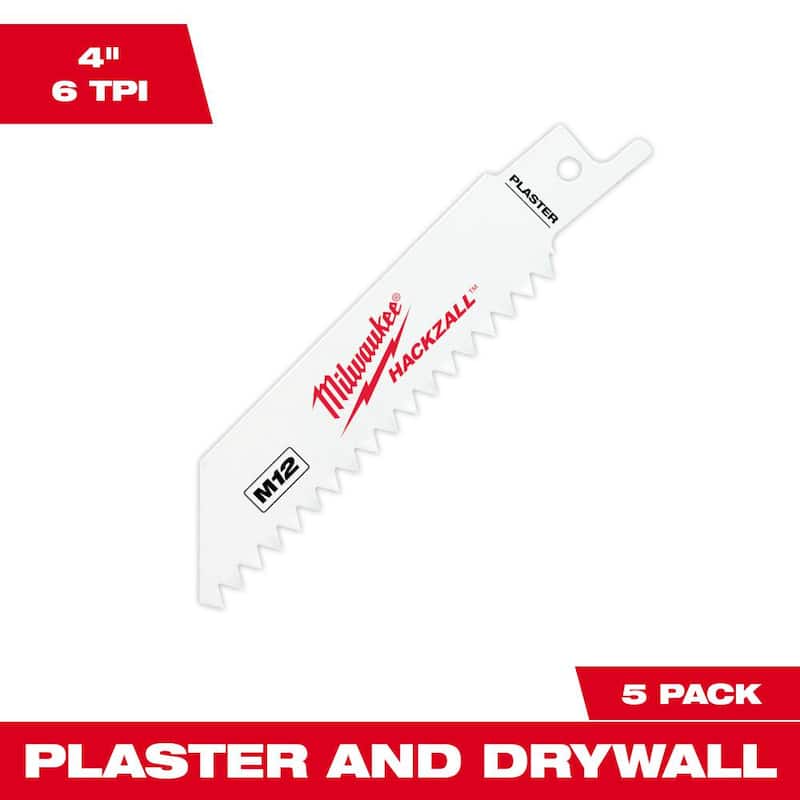 Milwaukee 4 pulg. 6 TPI Cuchillas para sierra alternativa HACKZALL para corte de yeso/tablaroca (paquete de 5) - 49-00-5461