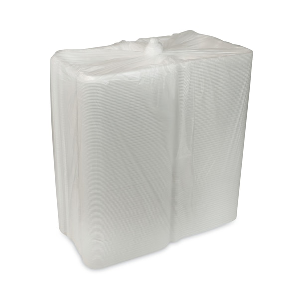 Pactiv Foam Hinged Lid Container, 2 Tab Lock, 9.13x9x3.25, 3-Comp, Wht, PK150 - YTD199030000