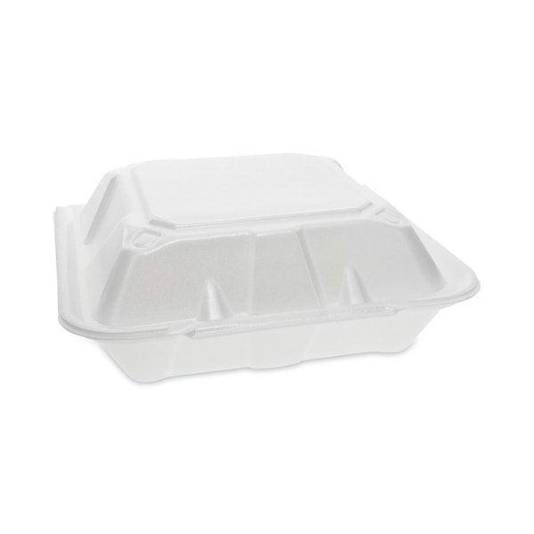 Pactiv Foam Hinged Lid Container, 2 Tab Lock, 9.13x9x3.25, 3-Comp, Wht, PK150 - YTD199030000