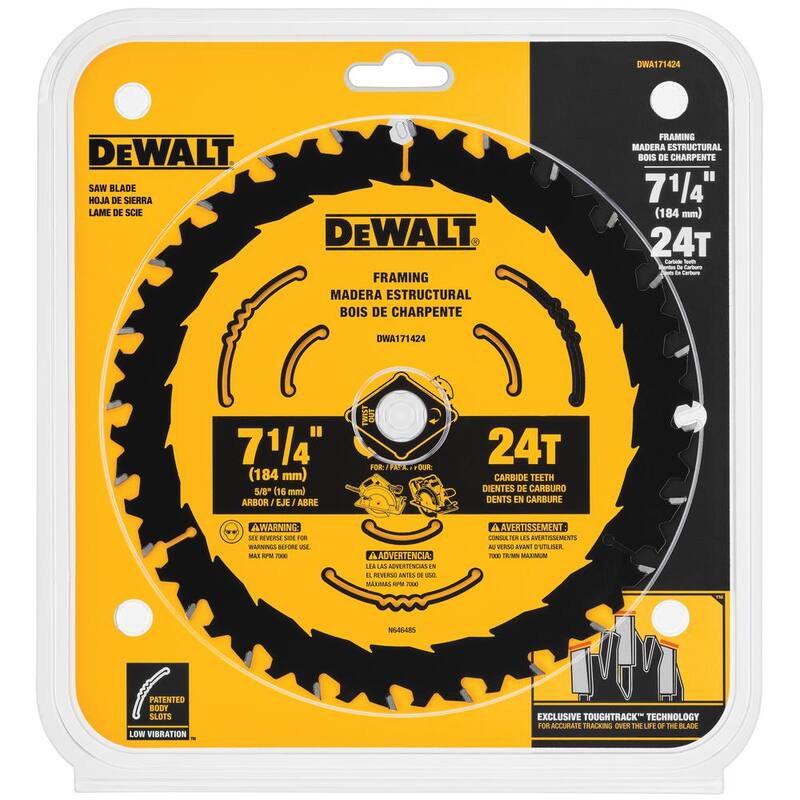 Hoja de sierra circular DEWALT de 7-1/4 pulgadas y 24 dientes - DWA171424