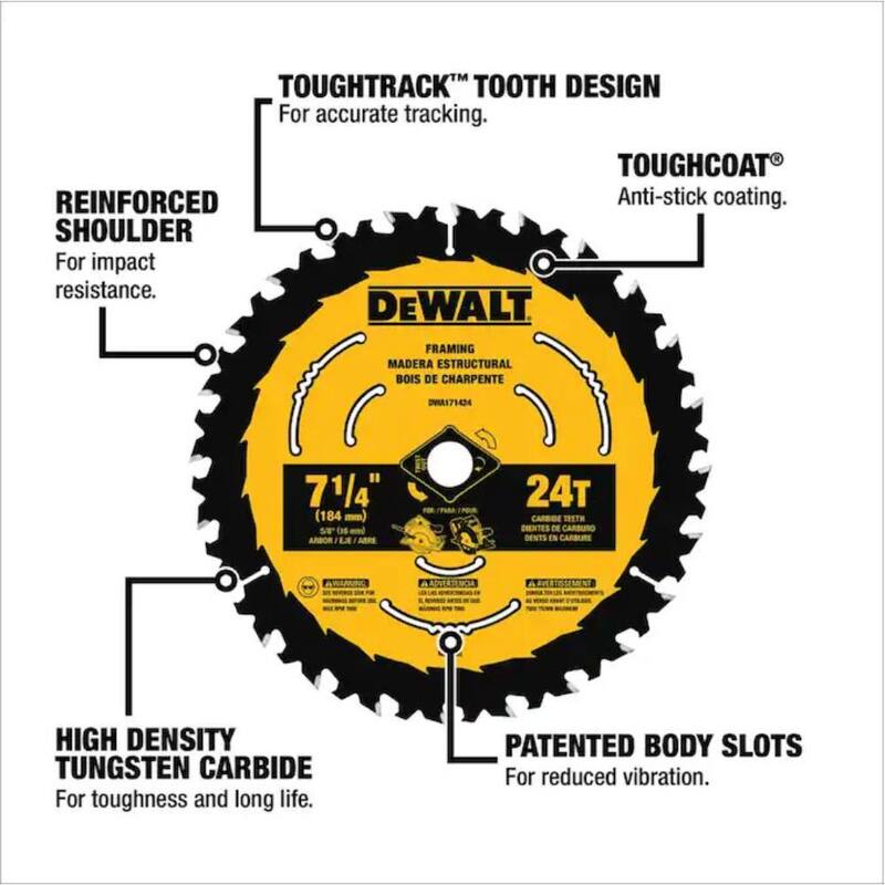 Hoja de sierra circular DEWALT de 7-1/4 pulgadas y 24 dientes - DWA171424