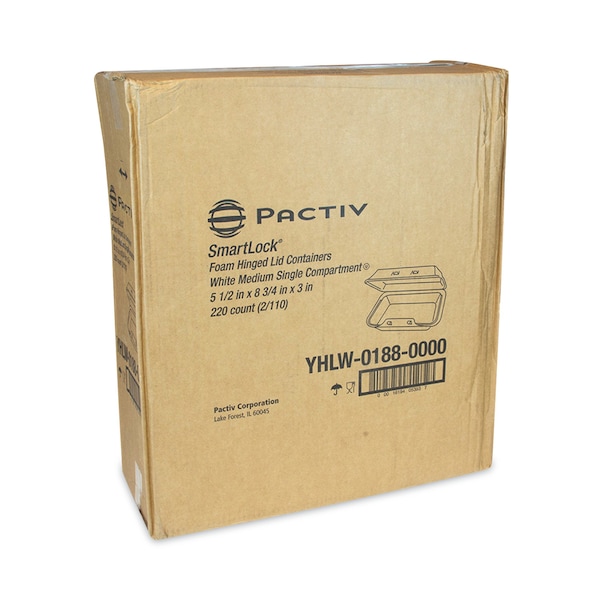 Pactiv SmartLock Foam Hinged Containers, Med, 8.75x5.5x3, 1-Comp, Wht, PK220 - YHLW01880000