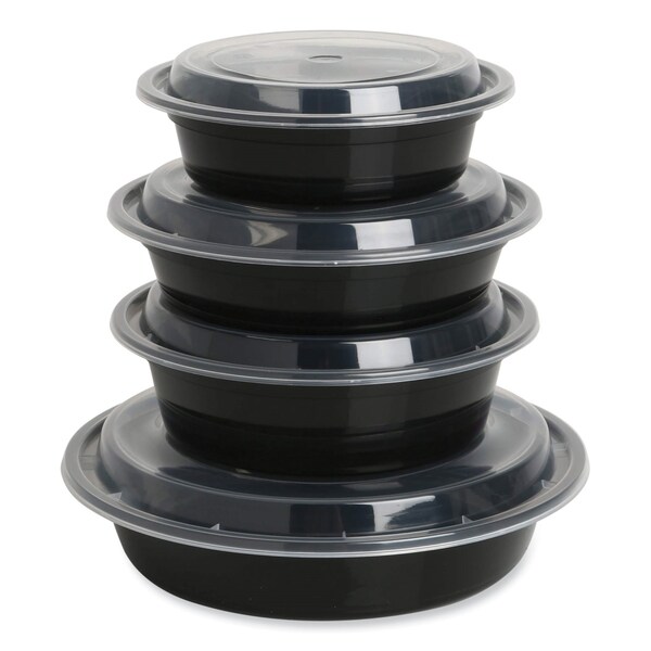 Gen Food Container, 16 oz, 6.29 x 6.29 x 1.96, Black/Clear, Plastic, 150PK - FCPP-BC-16RND