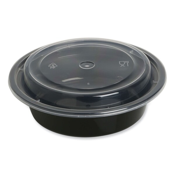 Gen Food Container, 16 oz, 6.29 x 6.29 x 1.96, Black/Clear, Plastic, 150PK - FCPP-BC-16RND