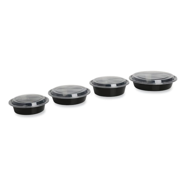 Gen Food Container, 16 oz, 6.29 x 6.29 x 1.96, Black/Clear, Plastic, 150PK - FCPP-BC-16RND