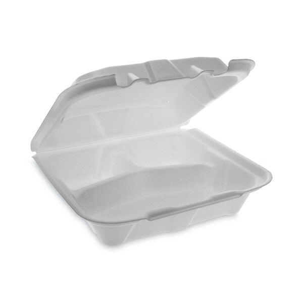 Pactiv Foam Hinge Lid Container, Dual Tab Lock, 8.42x8.15x3, 3-Cmp, Wt, PK150 - YTD18803ECON