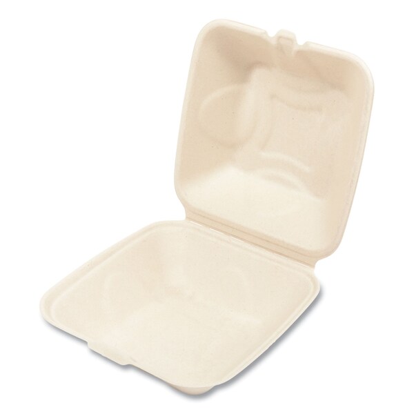 Boardwalk Bagasse PFAS-Free Food Containers, 1-Compartment, 6 x 6 x 3.19, White, Bamboo/Sugarcane, 500PK - HL-66BW-NPFA
