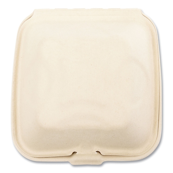 Boardwalk Bagasse PFAS-Free Food Containers, 1-Compartment, 6 x 6 x 3.19, White, Bamboo/Sugarcane, 500PK - HL-66BW-NPFA