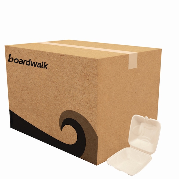 Boardwalk Bagasse PFAS-Free Food Containers, 1-Compartment, 6 x 6 x 3.19, White, Bamboo/Sugarcane, 500PK - HL-66BW-NPFA