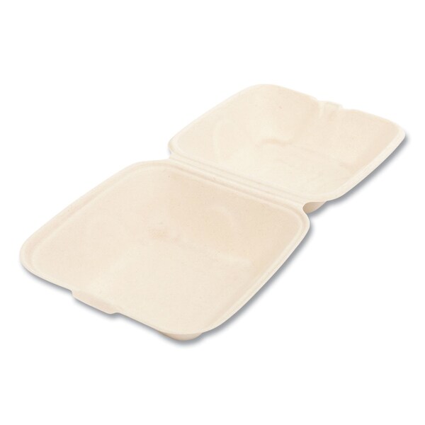 Boardwalk Bagasse PFAS-Free Food Containers, 1-Compartment, 6 x 6 x 3.19, White, Bamboo/Sugarcane, 500PK - HL-66BW-NPFA