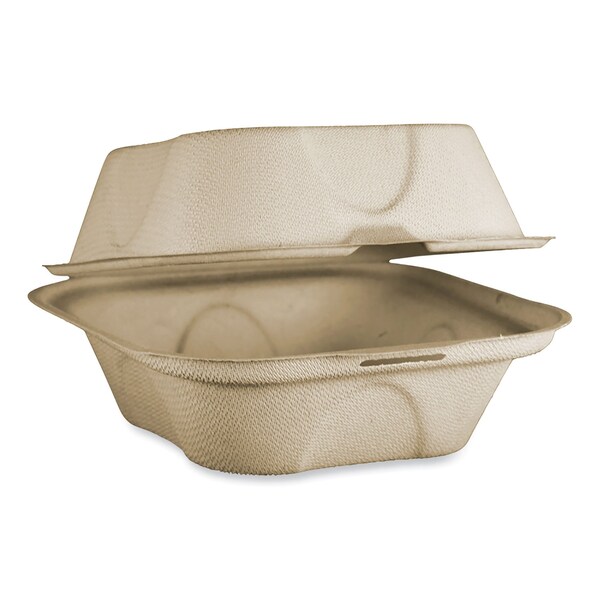World Centric Fiber Hinged Containers, Burger Box, 6.5 x 6 x 3.2, Natural, Paper, 500PK - TO-SC-U15B-LFP