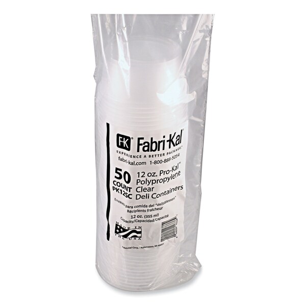 Fabri-Kal Microwavable Deli Containers, 12 oz, 4.6 Diameter x 2.3 h, Clear, Plastic, 500PK - 9505114