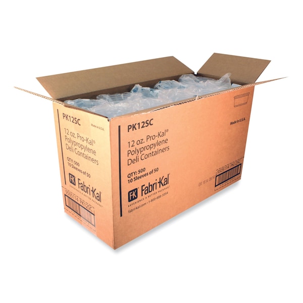 Fabri-Kal Microwavable Deli Containers, 12 oz, 4.6 Diameter x 2.3 h, Clear, Plastic, 500PK - 9505114