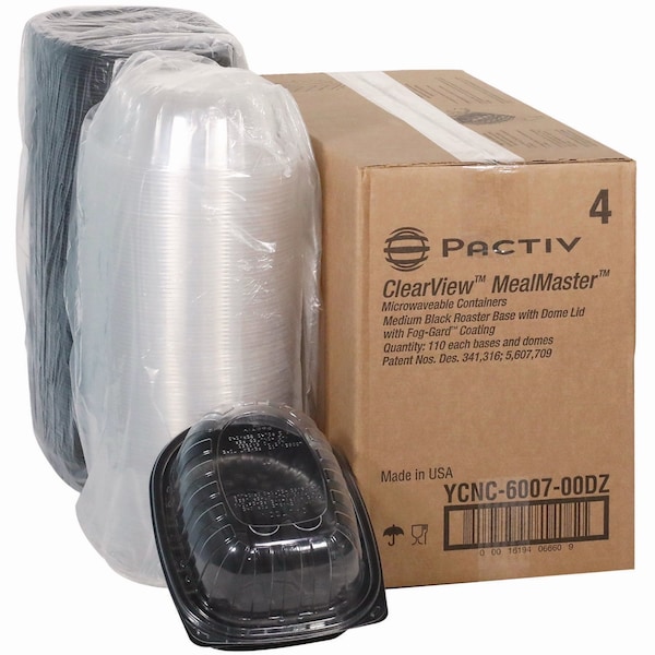 Pactiv Evergreen MealMaster Chicken Roaster Base/Lid, 10 x 7.5 x 4, Black/Clear Plastic, 110PK - PAC YCNC600700DZ