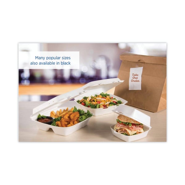 Dart Insulated Foam Hinged Lid Containers, 1-Compartment, 9 x 9.4 x 3, White, 200PK - 90HT1