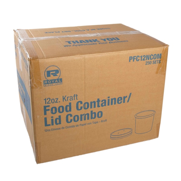 Amercareroyal Royal 12 oz. Kraft Paper Food Container And Lid Combo, PK250 - PFC12NCOM