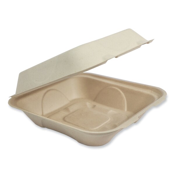 World Centric Fiber Hinged Containers, 9.2 x 9.1 x 3.2, Natural, Paper, 300PK - TO-SC-U9-LFP