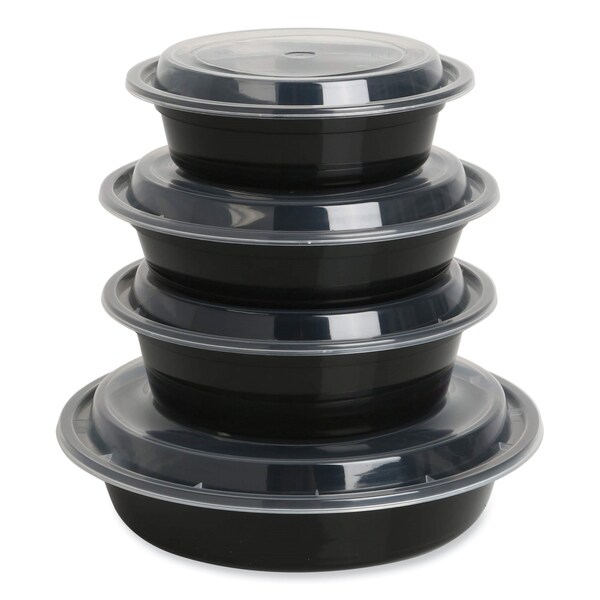 Gen Food Container, 24 oz, 7.28 x 7.28 x 1.96, Black/Clear, Plastic, 150PK - FCPP-BC-24RND