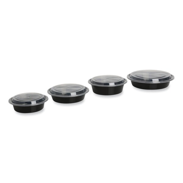 Gen Food Container, 24 oz, 7.28 x 7.28 x 1.96, Black/Clear, Plastic, 150PK - FCPP-BC-24RND