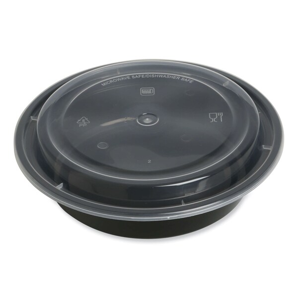 Gen Food Container, 24 oz, 7.28 x 7.28 x 1.96, Black/Clear, Plastic, 150PK - FCPP-BC-24RND