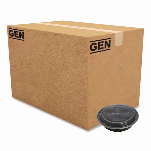 Gen Food Container, 24 oz, 7.28 x 7.28 x 1.96, Black/Clear, Plastic, 150PK - FCPP-BC-24RND